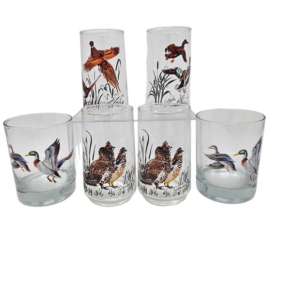 Vtg West Virginia Glass Norman R Warner Signed Glasses Pheasant Mallard Grouse - Picture 16 of 16